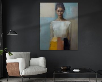 Modernes abstraktes Porträt in matten Farbtönen von Carla Van Iersel
