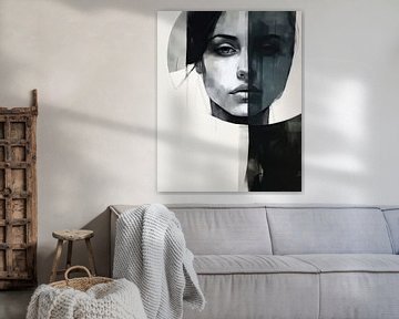 Portrait en noir et blanc, moderne et abstrait sur Carla Van Iersel