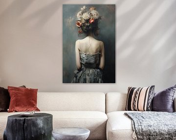 Frau mit Blumenkopfschmuck von Art Lovers