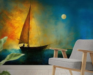 Boat at sea at sunset by Studio Allee