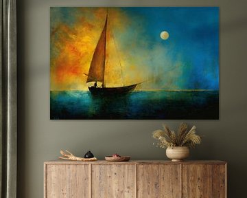 Boat at sea at sunset by Studio Allee