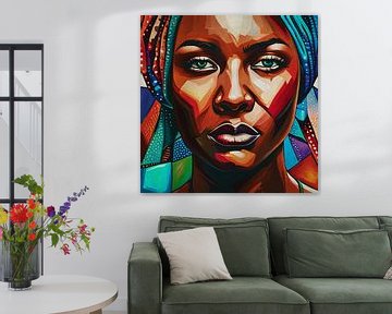 Femme africaine de face peinte au couteau à palette