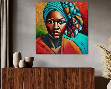 Femme africaine avec un foulard coloré sur Jan Keteleer