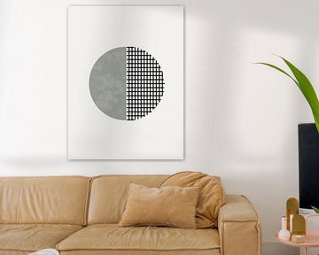 Minimalistisches geometrisches Kunstwerk mit Linien und Kreisen in Salbeigrün von Imaginative