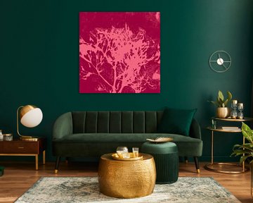 Abstract botanical art. Organic shapes in wine red and pink. by Dina Dankers