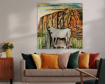 Vrije witte stier in de bergen van Toscane van Olesya Rosani