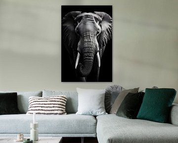 Elefant Malerei | Schwarz-Weiß-Malerei | Poster Elefant | von AiArtLand