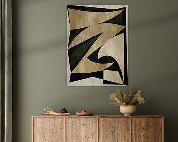 Geometrisch abstracte kunst, bruine, beige en zwarte tinten