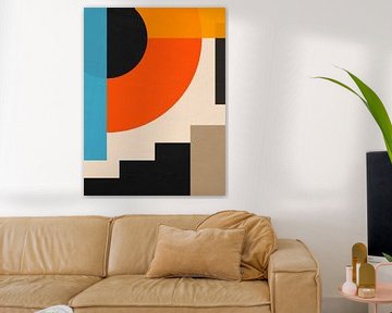 Geometrisch abstracte kunst, blauwe, oranje en zwarte tinten van Online Arts