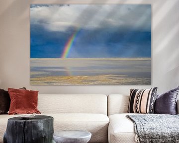 Regenboog op het strand van Texel in de Waddenzee van Sjoerd van der Wal Fotografie