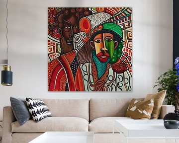 Expressionistisch schilderij van twee Afrikaanse mannen