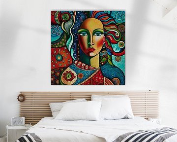 Colorful woman painted in expressionism
