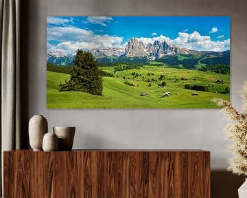 Alpe de Siusi dans les Dolomites avec le Sassolungo en arrière-plan sur Reiner Würz / RWFotoArt