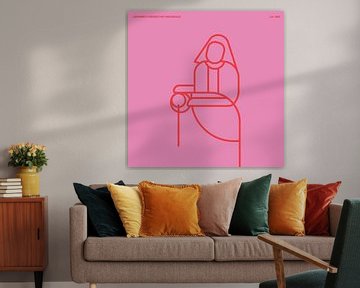 Het Melkmeisje in Pink-Red abstracte stijl van Michel Rijk