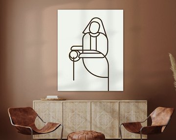 Het Melkmeisje abstracte stijl op licht grijze achtergrond met donker grijs lijnenspel van Michel Rijk