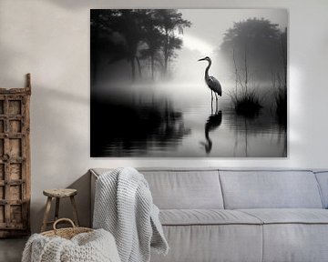 Heron right b/w 02 by Ellen Reografie