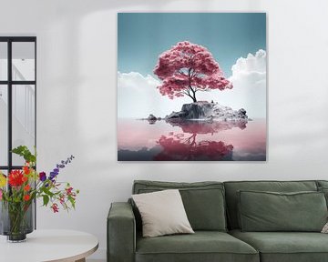 Roze Boom op een Eiland van Art Lovers