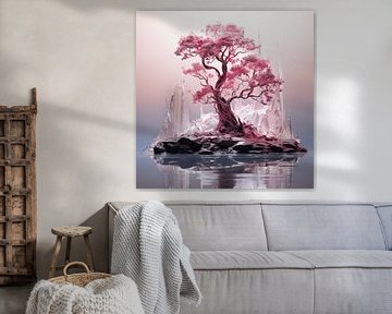 Roze Boom op Kristal Eiland van Art Lovers