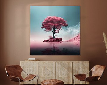 De roze boom aan het meer van Art Lovers