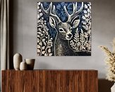 Lino print deer with antlers by Bianca ter Riet on canvas, poster,  wallpaper and more
