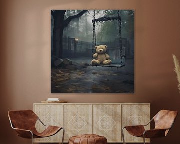 The Silent Longing: Teddy Bear Waits on the Swing by Karina Brouwer