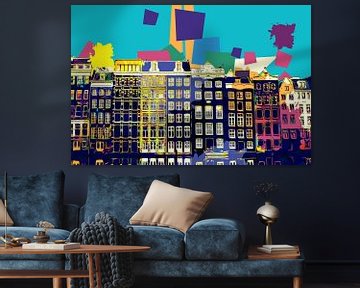 Maisons des canaux d'Amsterdam dans le style Pop-art sur John van den Heuvel