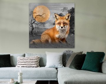 Brown Fox in Grey Landscape von Marja van den Hurk