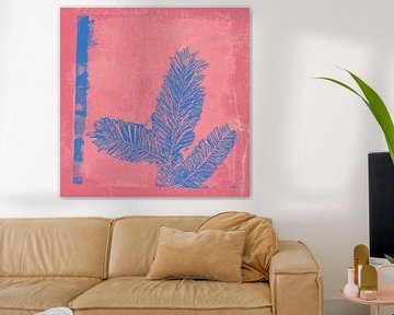 Christmas in neon colors. Modern botanical art in pink and blue by Dina Dankers