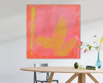 Christmas in neon colors. Modern botanical art in yellow, pink  and orange by Dina Dankers