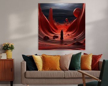 Een surrealistisch rood landschap van Art Lovers