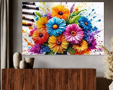 Kleurrijke compositie van wilde bloemen op een witte achtergrond van A.D. Digital ART