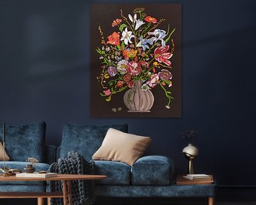 Bloemen, kleurrijk, modern, oude meesters, vrolijk (PLUS4) van Marjolein Bresser