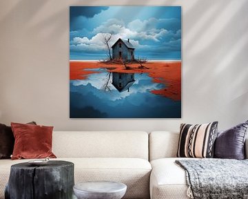 Verlaten huis aan een rood meer van Art Lovers