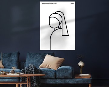 Het Meisje met de Parel abstract lijn illustratie van Michel Rijk