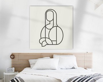Illustration abstraite de Mona Lisa sur fond gris clair avec des lignes gris foncé sur Michel Rijk