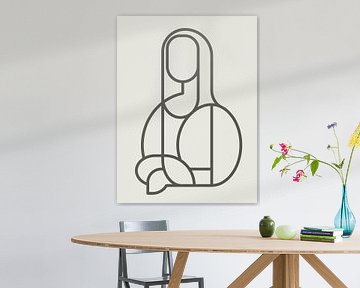 Mona Lisa abstract lijn illustratie op lichtgrijs met donker grijze lijnen van Michel Rijk