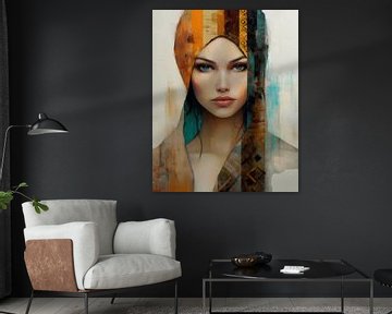 Colourful portrait in earth tones and blue by Carla Van Iersel