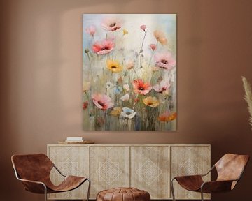 A field of flowers, poppies in pastel colours by Studio Allee