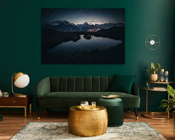 Starry sky with Swiss mountain landscape by Hidde Hageman