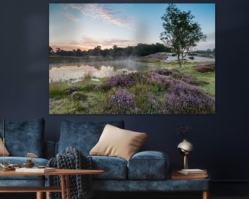 Purple heather along the forest pond on heidestein estate! by Peter Haastrecht, van