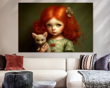 Klein meisje met haar kleine kat van Heike Hultsch
