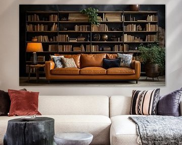 Bücher in einer Bibliothek mit Couch