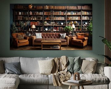 großes Wohnzimmer mit Bücherbibliothek von Animaflora PicsStock