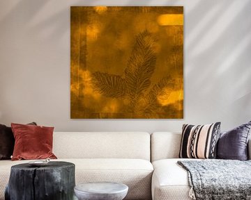 Christmas tree in gold and brown. Modern abstract botanical art. by Dina Dankers