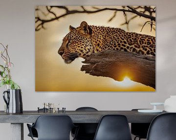 Leopard auf einem Baum von Kees van den Burg