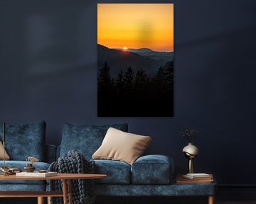 Zonsondergang met bos silhouet van Leo Schindzielorz