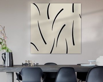 Dessin minimaliste avec coups de pinceau sur fond noir et beige sur Imaginative