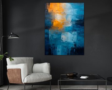 Harmonie van Blauw en Oranje: Abstracte Reflectie van Maarten Knops