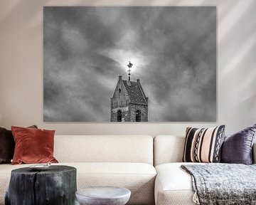 Wierumer Kirche im Gegenlicht der Sonne und in schwarz-weiß von Harrie Muis