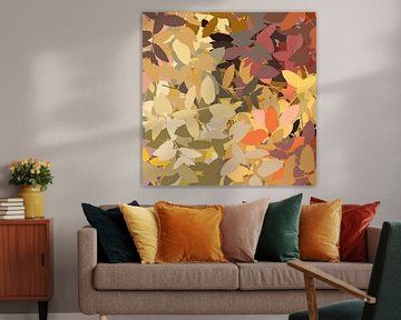 Moderne abstracte botanische kunst in warme retro kleuren. Kleurrijke bladeren van Dina Dankers